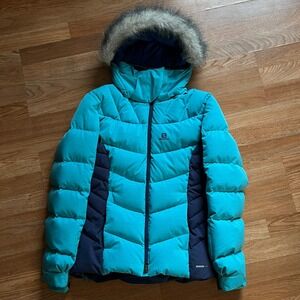Medium Salomon Icetown Women's Down Ski Jacket Turquoise Navy Blue